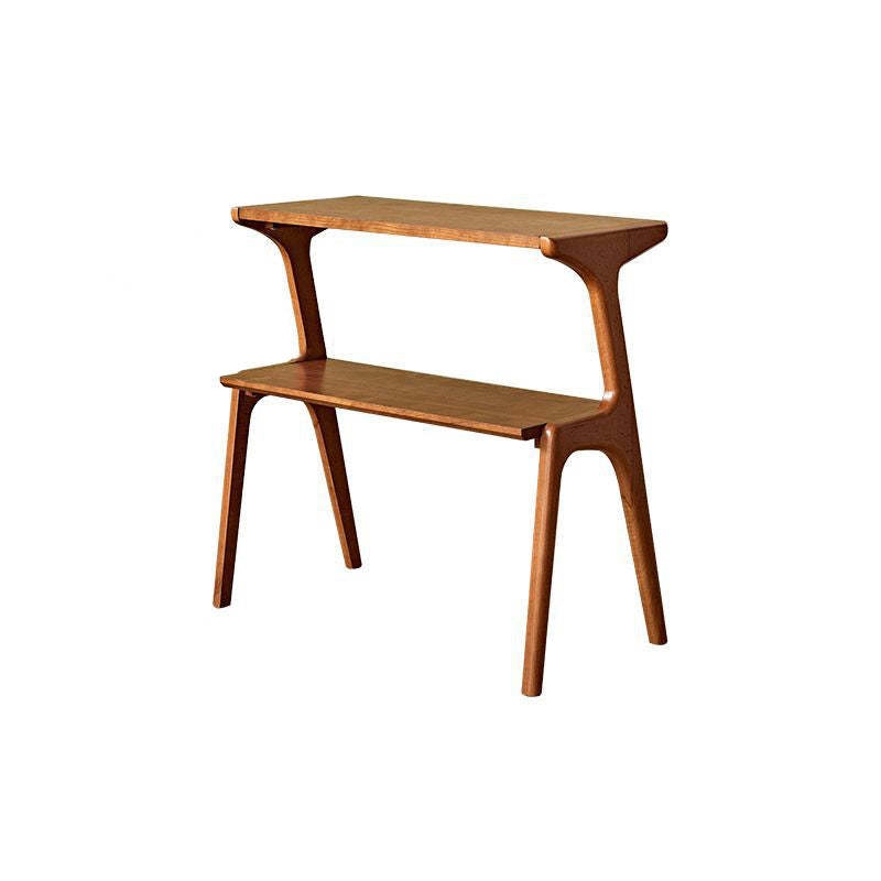 Retro Beech Rubberwood 2-Tier Side Table