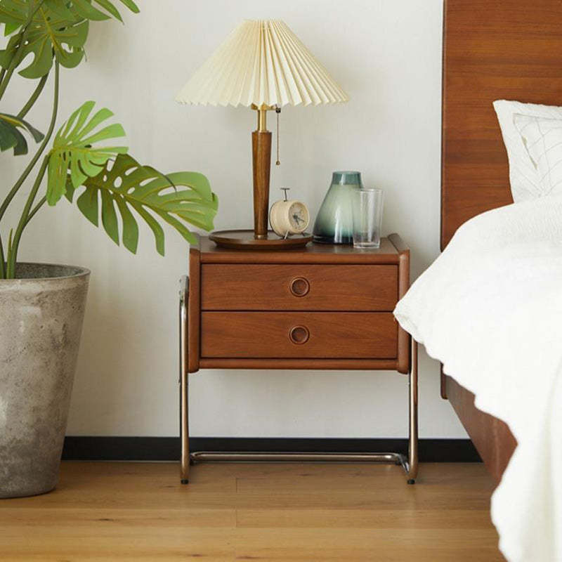 Vintage Wood Steel 2-Drawer End Table — Wood