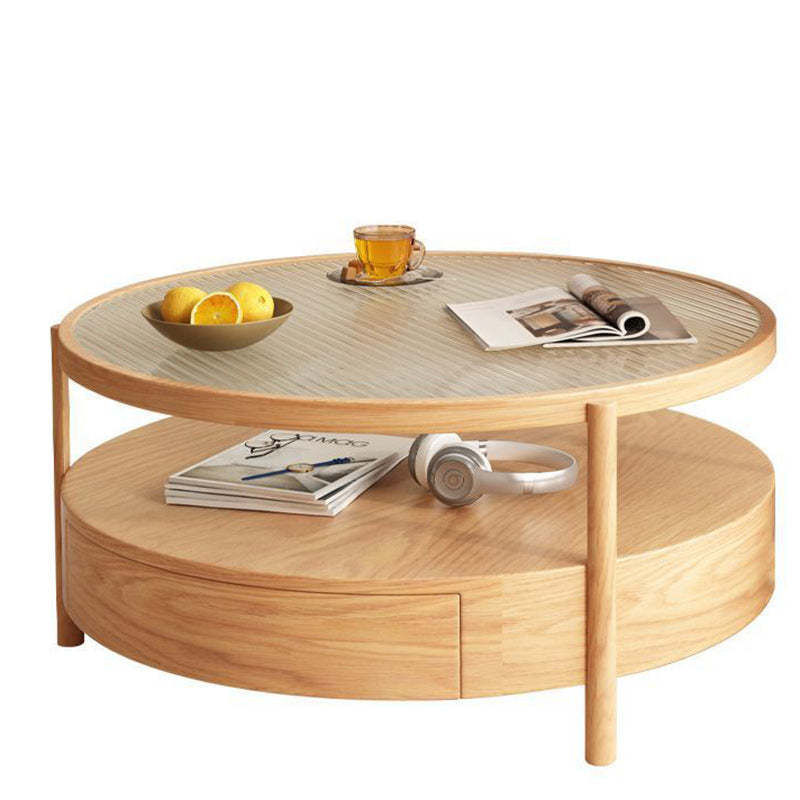 Japanese Glass Wood 2-Tier End Table