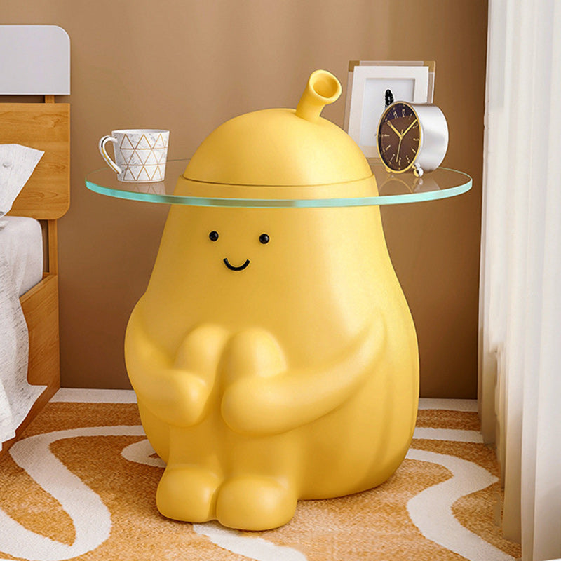Modern Art Deco Cartoon Pear Resin Glass End Table 1-Tray — Yellow