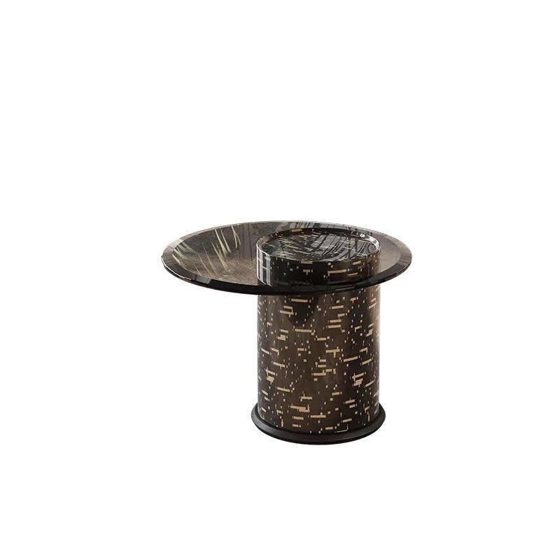 French Round Rock Panel Marble End Table