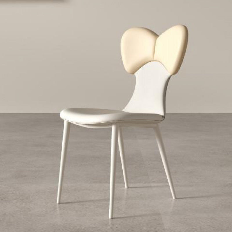 Nordic Leather Steel Bow Tie Dining Chair — White & Coffee Color
