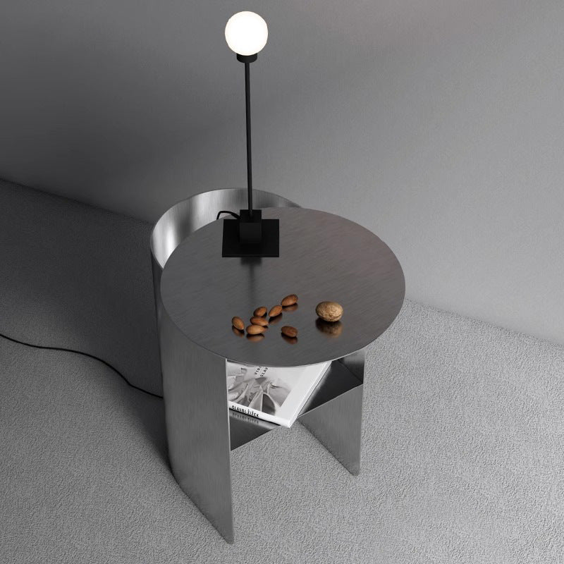Minimalist Round Steel 2-Tier End Table — Silver