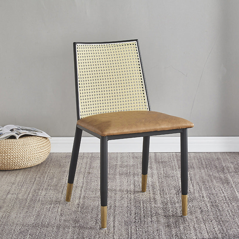Scandinavian Bent Leather Bamboo Rattan Dining Chair