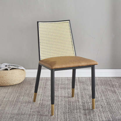 Scandinavian Bent Leather Bamboo Rattan Dining Chair