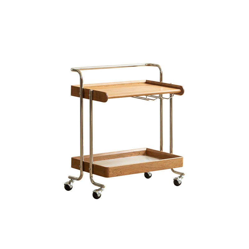 Vintage Wood Stainless Steel 2-Tier Side Table