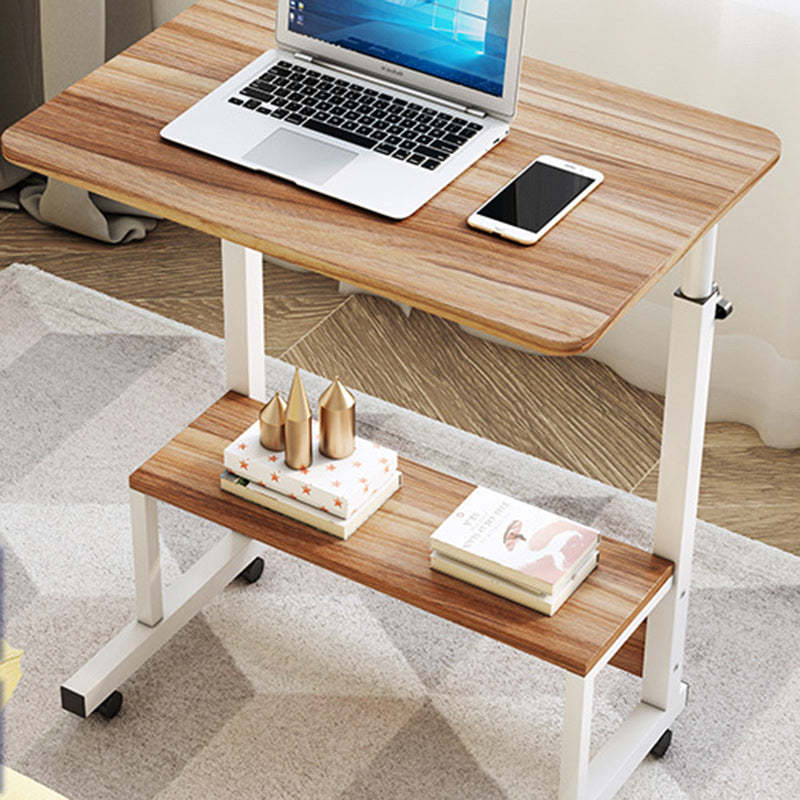 Minimalist Wood Steel Study Side Table — Brown