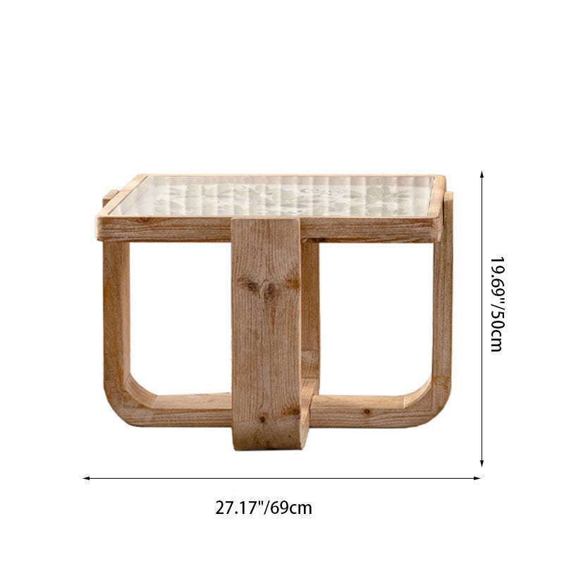 Scandinavian Square Glass Wood Coffee Table