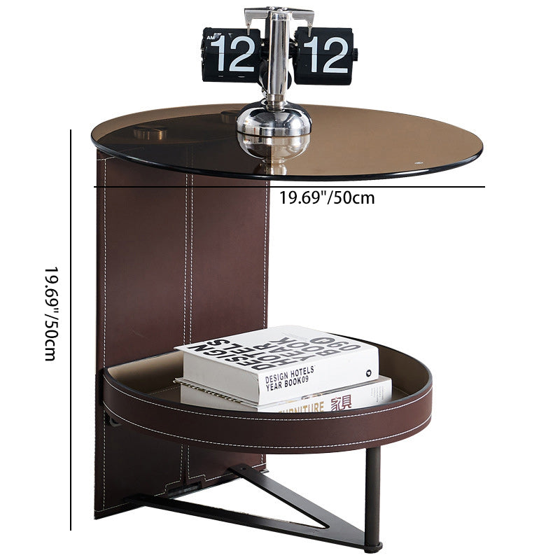 Minimalist Glass Leather Metal End Table 1-Storage