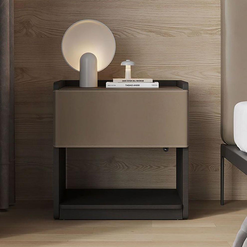European Wood Leather 1-Drawer End Table — Khaki