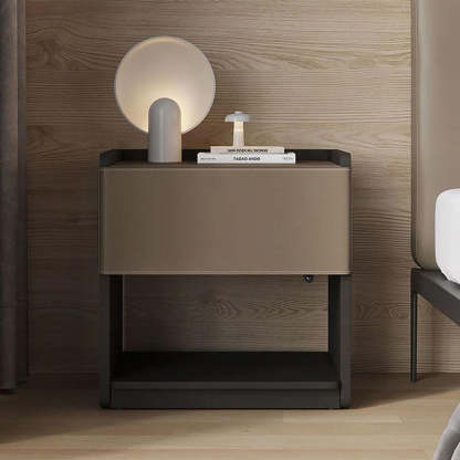 European Wood Leather 1-Drawer End Table — Khaki