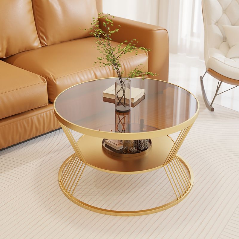 Modern Luxury Tempered Glass Iron 2-Tier End Table — Black / Gray Glass