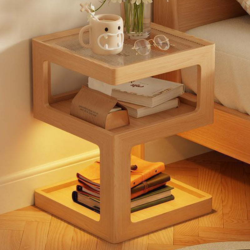 Minimalist Rubberwood Glass Nightstand