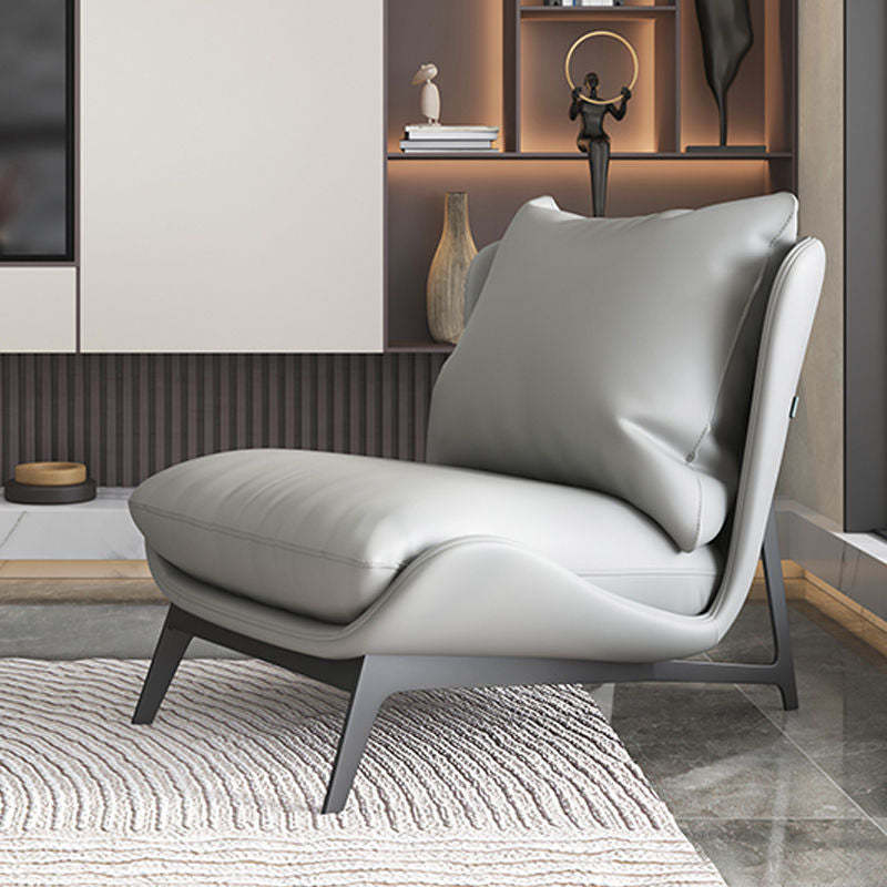 Scandinavian Leather Accent Chair With Footrest — With Footrest / Gray Chair & Gray Cushion