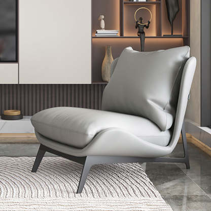 Scandinavian Leather Accent Chair With Footrest — With Footrest / Gray Chair & Gray Cushion