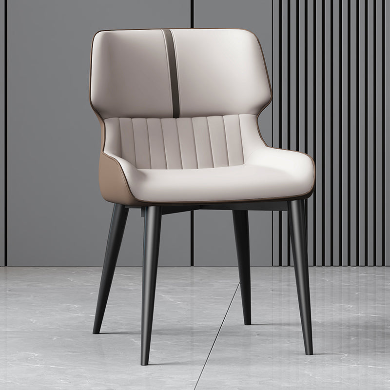 Nordic Leather Carbon Steel Curved Dining Chair — Beige