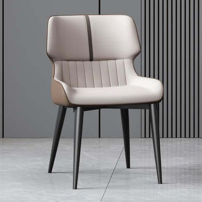 Nordic Leather Carbon Steel Curved Dining Chair — Beige