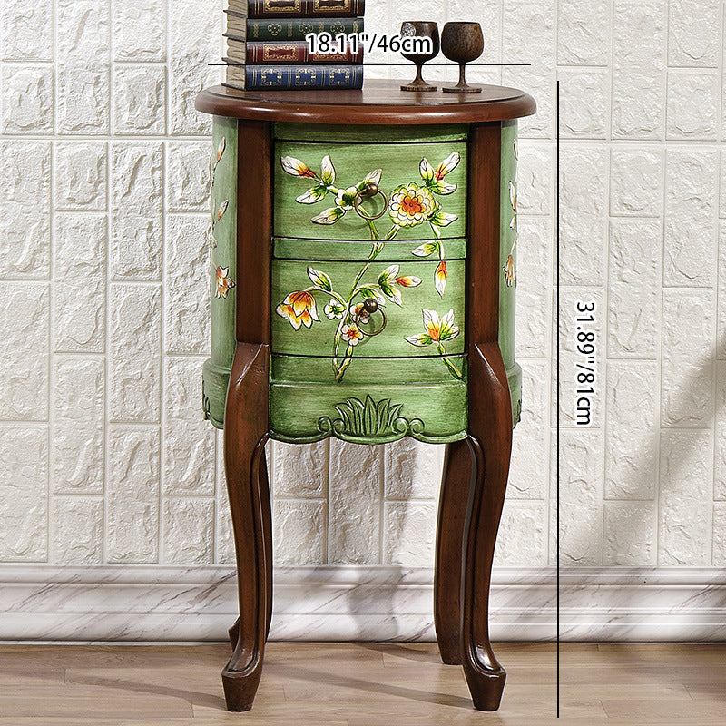 European Flower Painted Birch Side Table