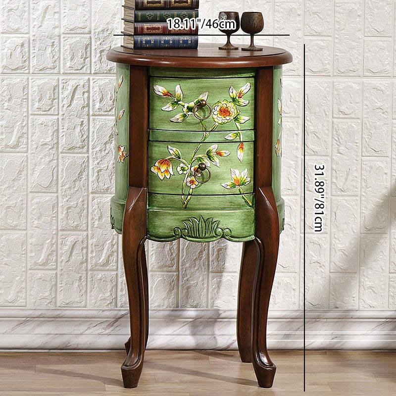 European Flower Painted Birch Side Table