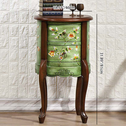European Flower Painted Birch Side Table