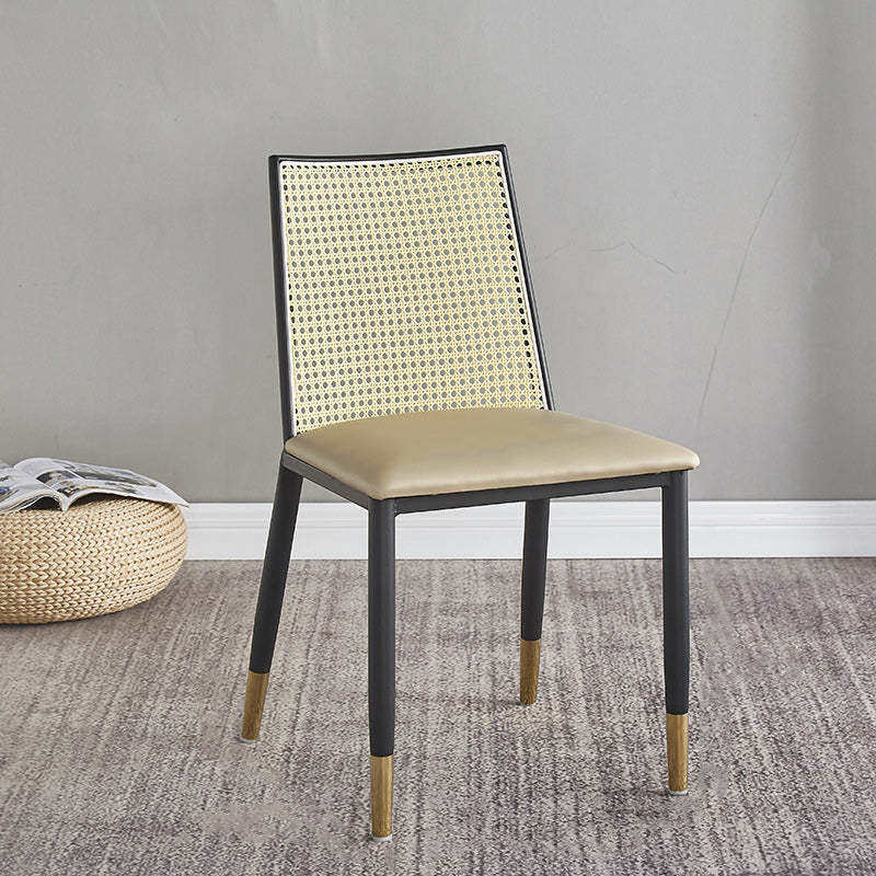Scandinavian Bent Leather Bamboo Rattan Dining Chair