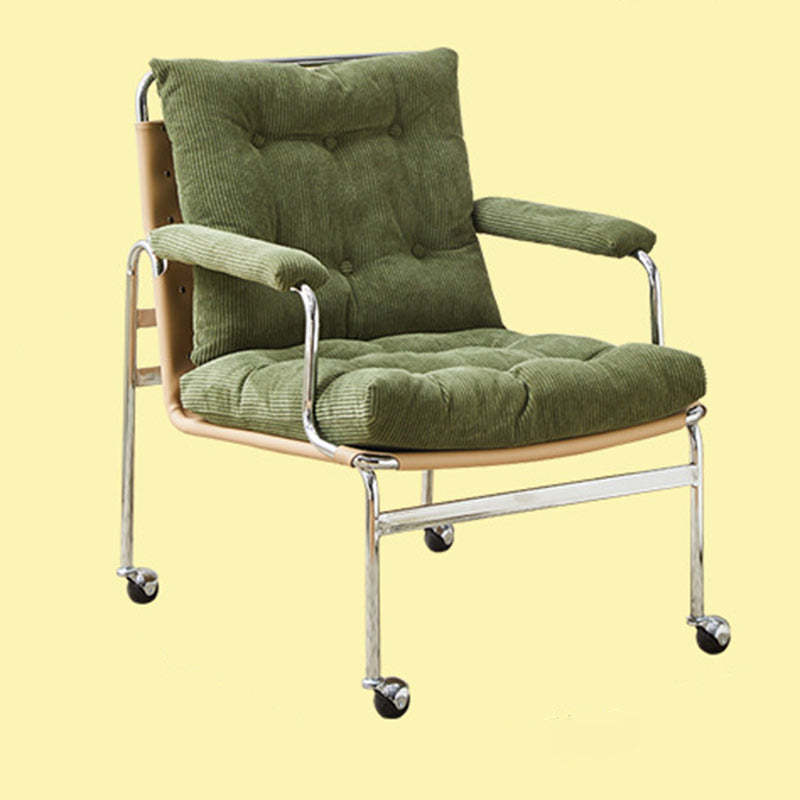 Nordic Checkered Corduroy Leather Rectangular Accent Chair