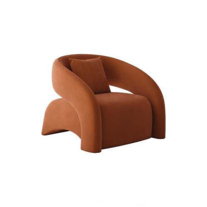 Modern Curved Leather Lambswool Wood Accent Chair