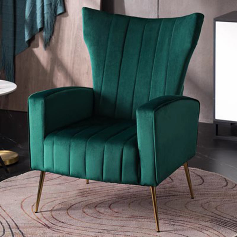 Modern Trapezoidal Velvet Wood Accent Chair — Dark Green