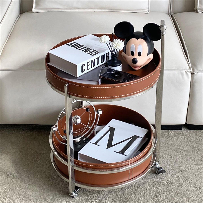 Modern Luxury Leather Steel 2-Tier End Table — Orange