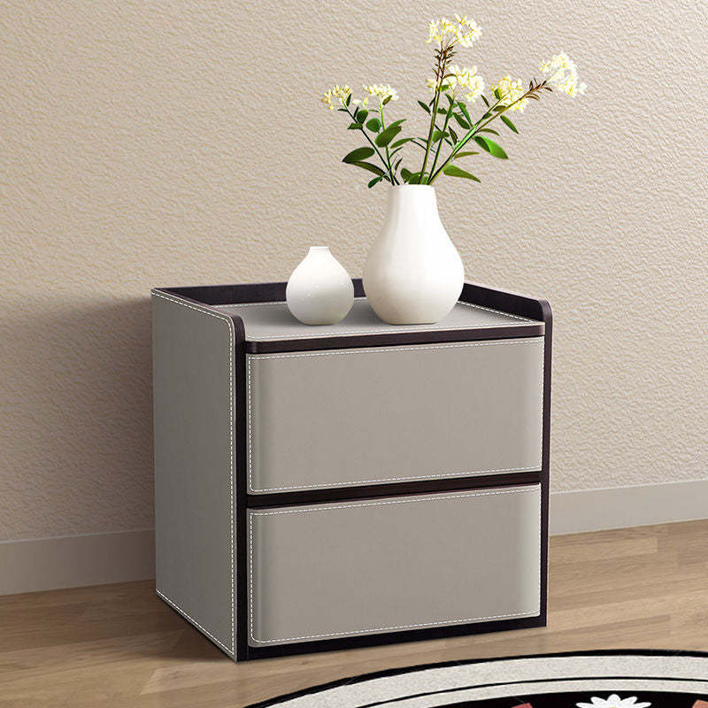 Nordic Leather Wood 2-Drawer Nightstand — Light Gray