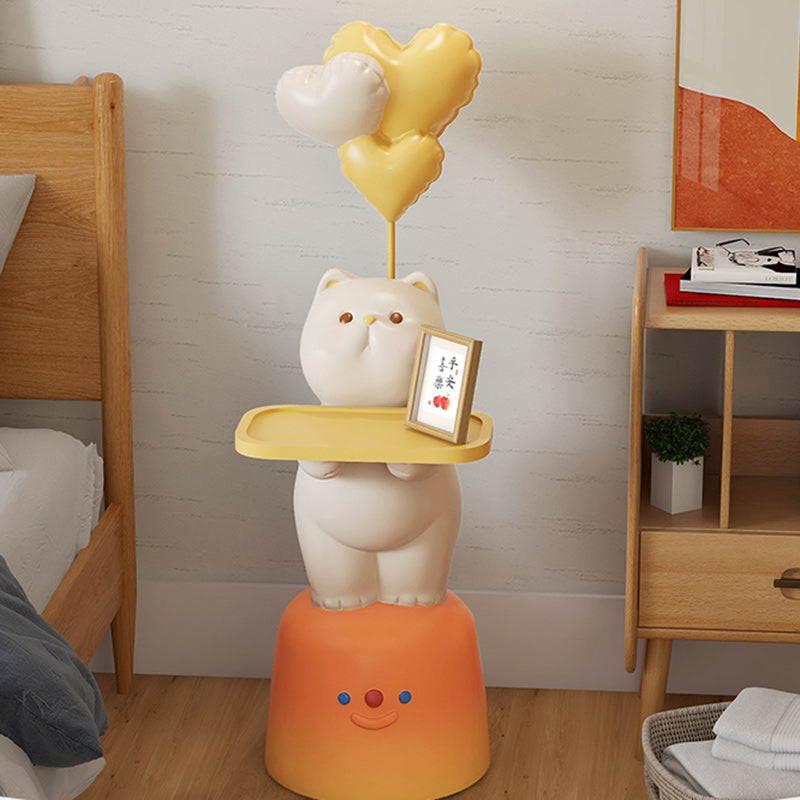 Modern Art Deco Kids Cat Resin Metal Wood End Table