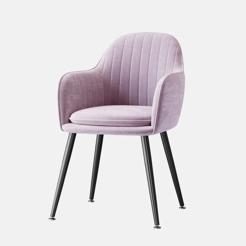 Nordic Striped Velvet Steel Dining Chair — With Pillow / Purple + Gold Frame