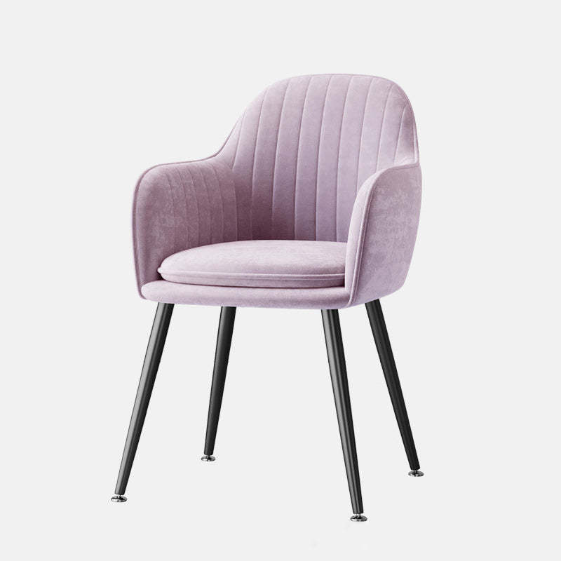 Nordic Striped Velvet Steel Dining Chair — With Pillow / Purple + Gold Frame