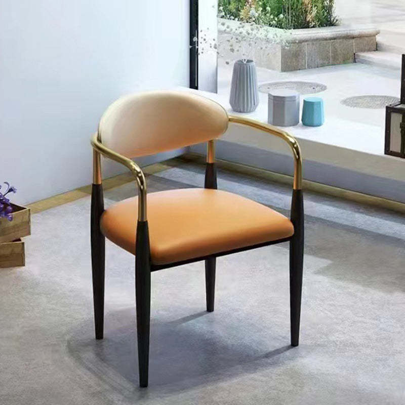 Upholstered Leather Metal Curved Dining Chair — Blue Seat + White Backrest