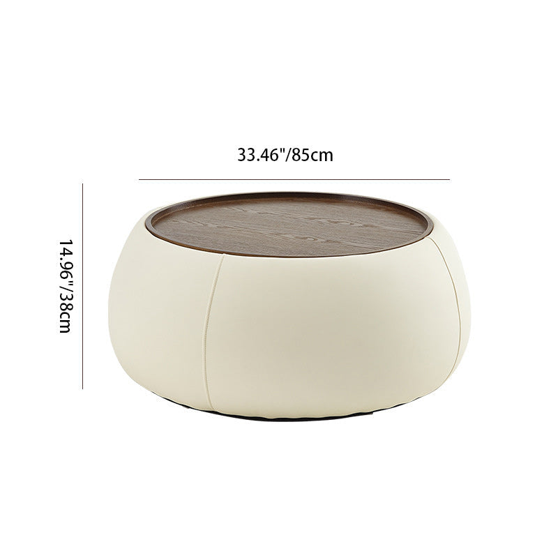 Nordic Cylinder Walnut Leather Coffee Table — Large - Beige / Black