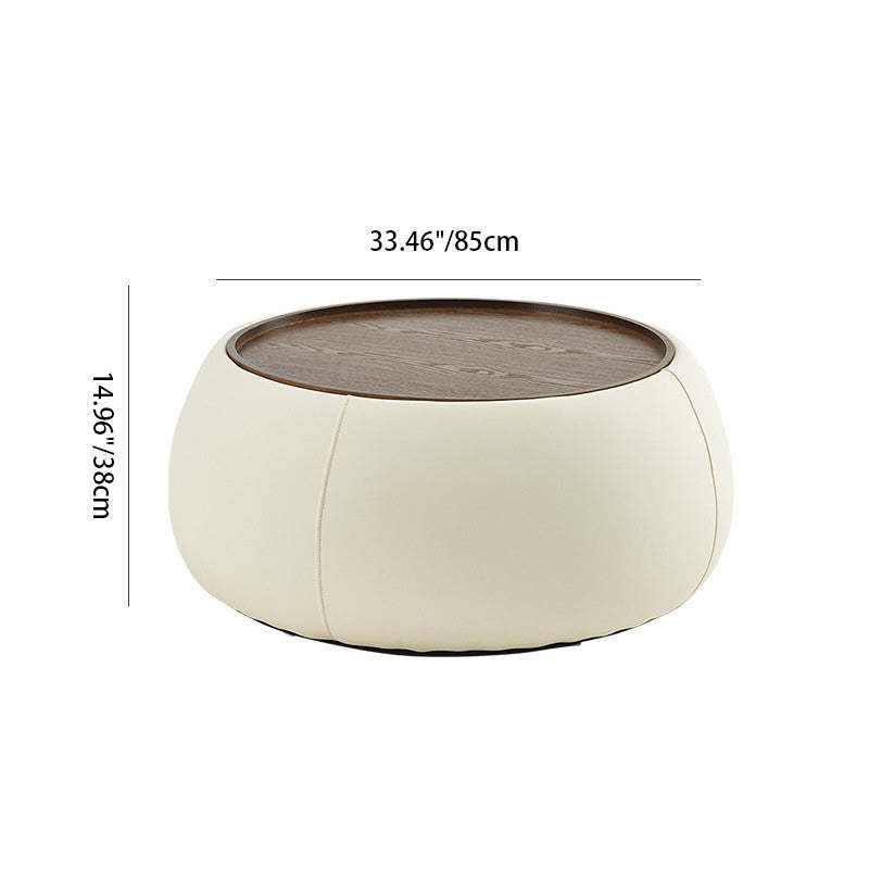 Nordic Cylinder Walnut Leather Coffee Table — Large - Beige / Black