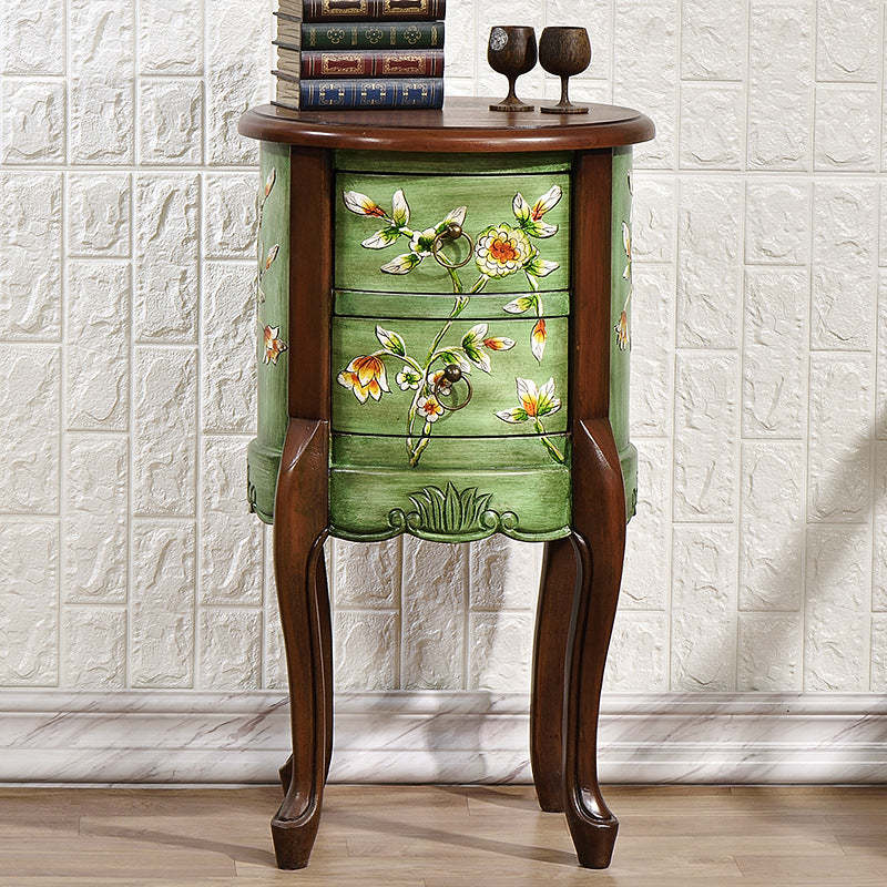 European Flower Painted Birch Side Table