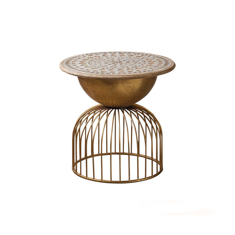 Vintage Round Wood Metal Coffee Table