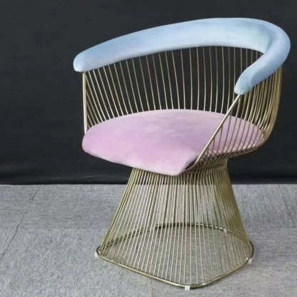 Modern Hollow Oval Fabric Steel Accent Chair — Blue