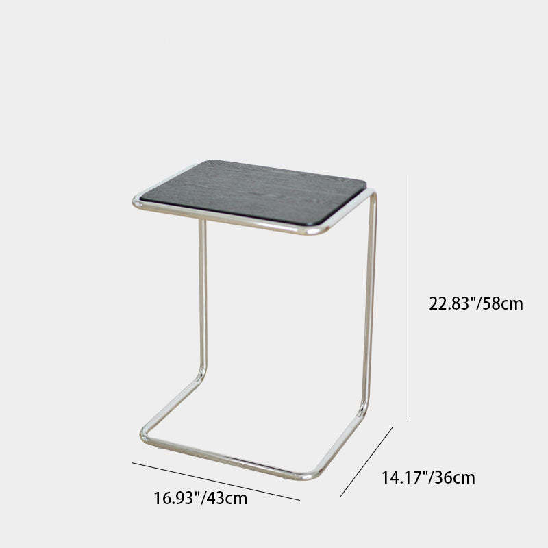 Minimalist Wood Steel End Table — With Drawer / Black