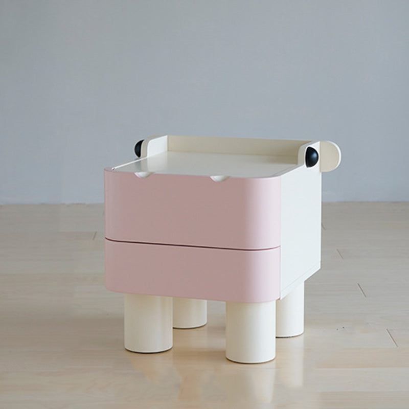 Nordic Kids Cubic Hippo Wood 2-Drawer Nightstand — White & Beige