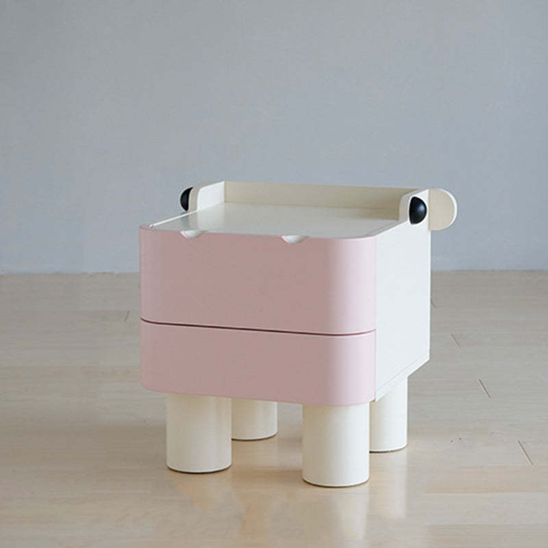 Nordic Kids Cubic Hippo Wood 2-Drawer Nightstand — White & Beige