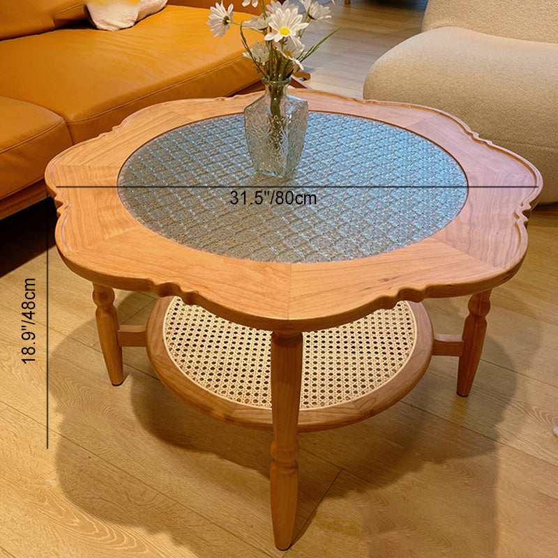 Retro Flower Wood Glass Coffee Table