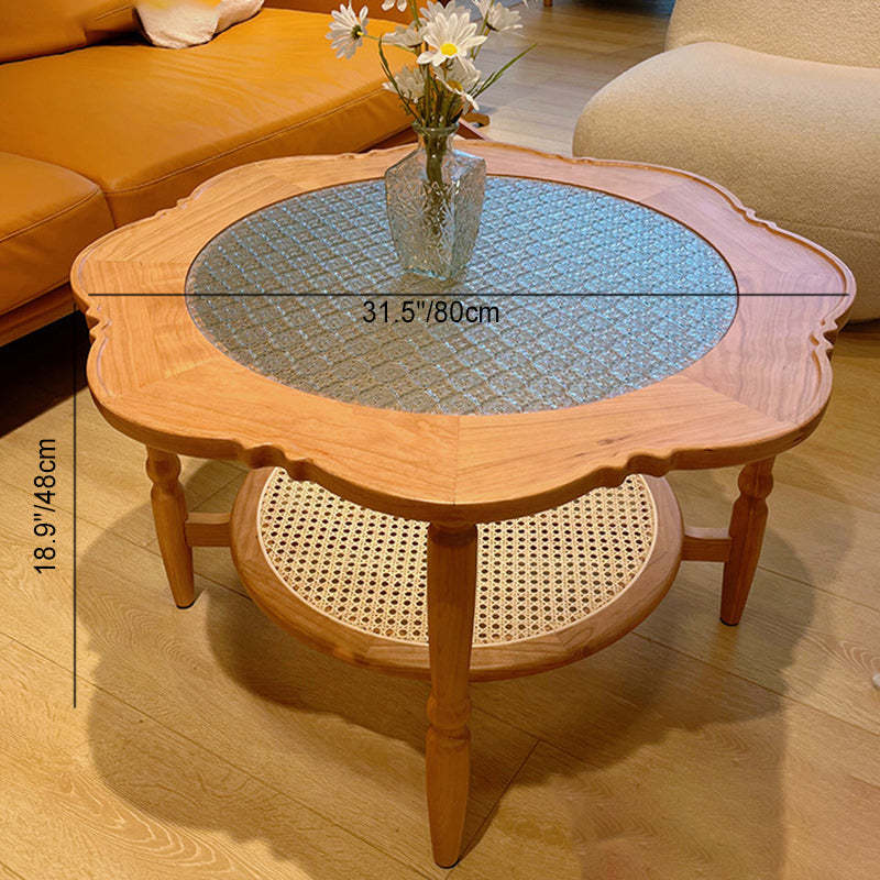 Retro Flower Wood Glass Coffee Table