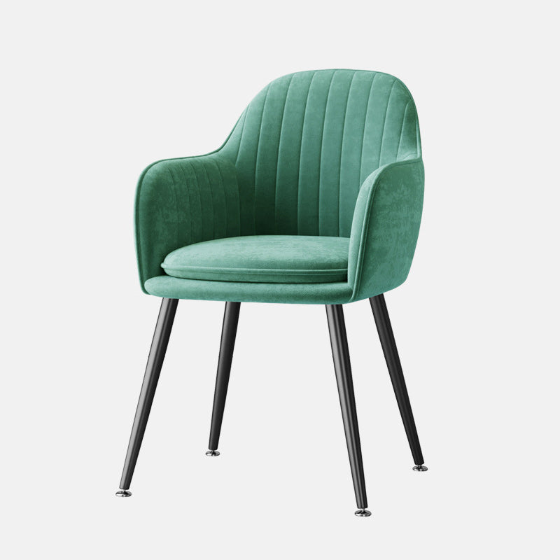 Nordic Striped Velvet Steel Dining Chair — With Pillow / Green + Gold Frame