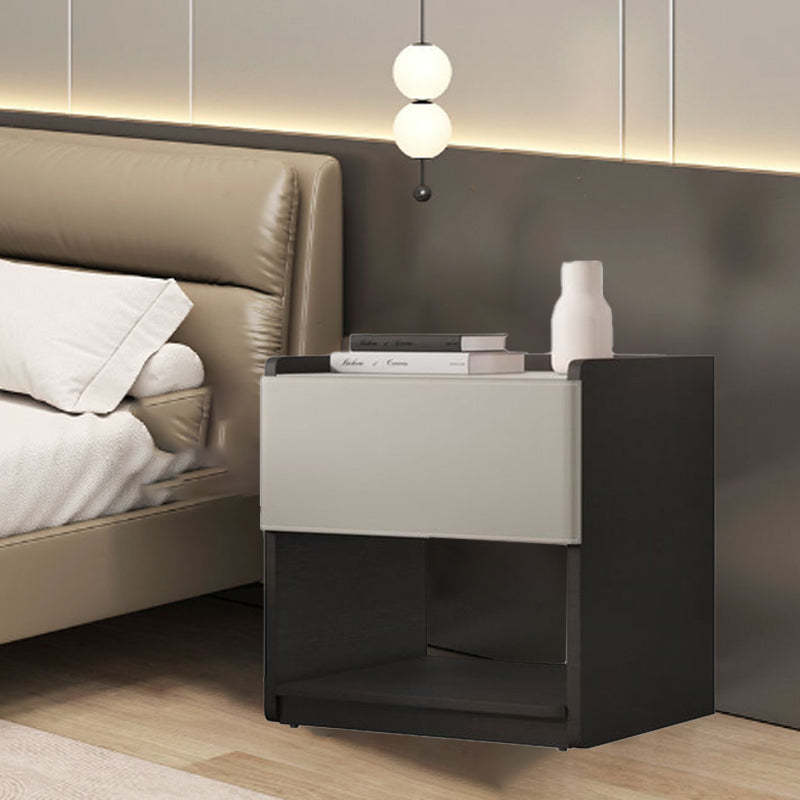 European Wood Leather 1-Drawer End Table — Beige