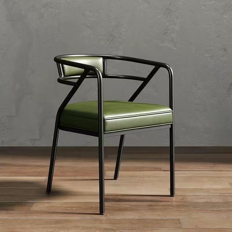 Industrial Suede Leather Curved Dining Chair — Gold Frame / Black - Leather