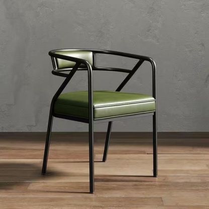 Industrial Suede Leather Curved Dining Chair — Gold Frame / Black - Leather
