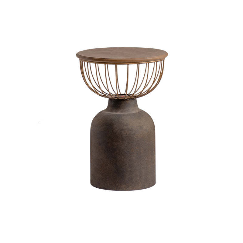 Vintage Round Wood Metal Coffee Table