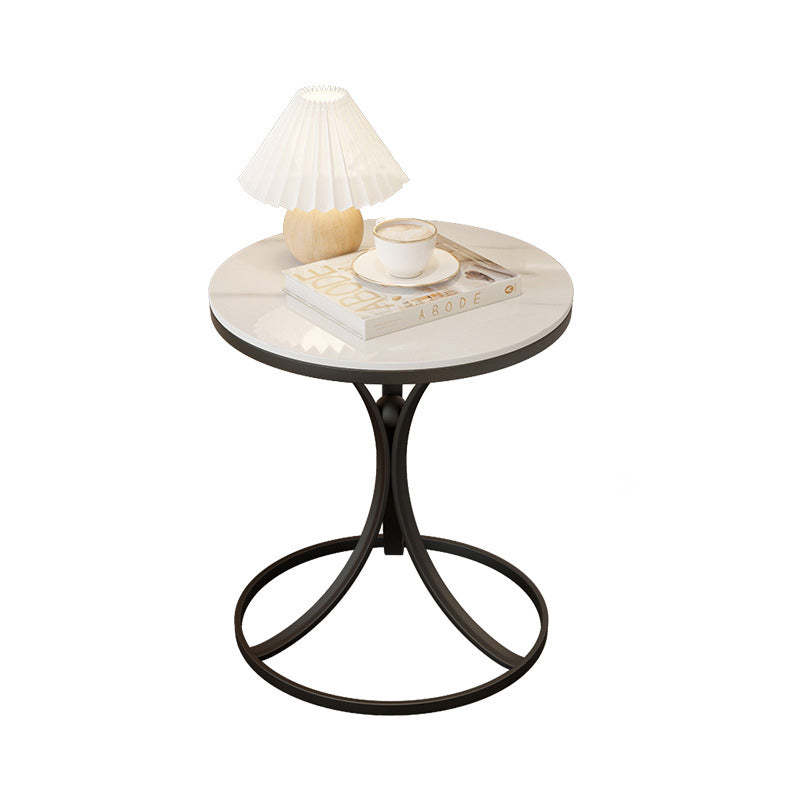 Contemporary Round Rock Slab Iron End Table
